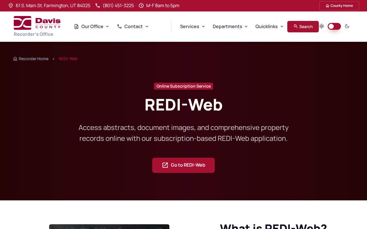 Clinton public records access through Davis County Recorder REDI-Web