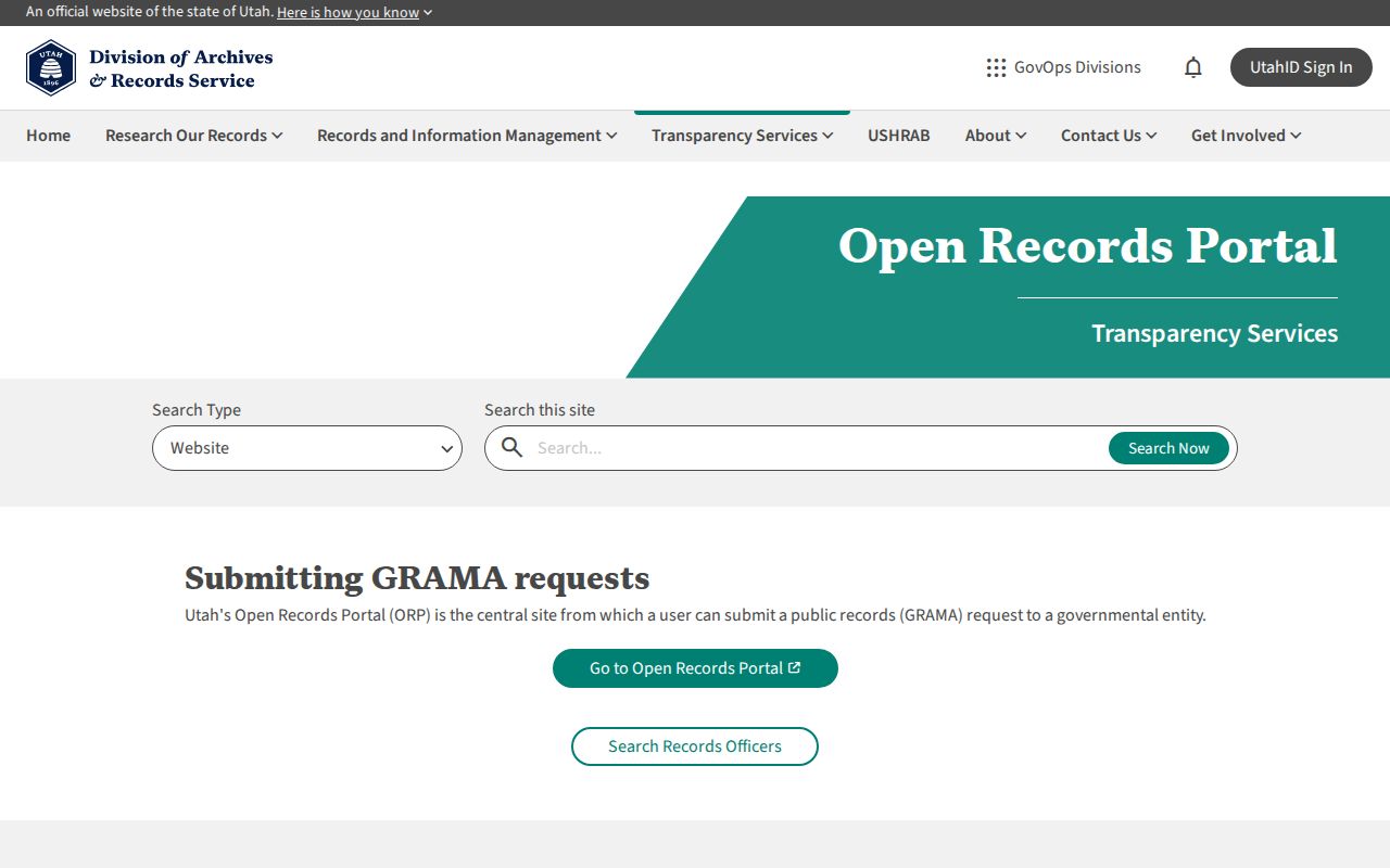 Clinton public records request route in the Utah Open Records Portal
