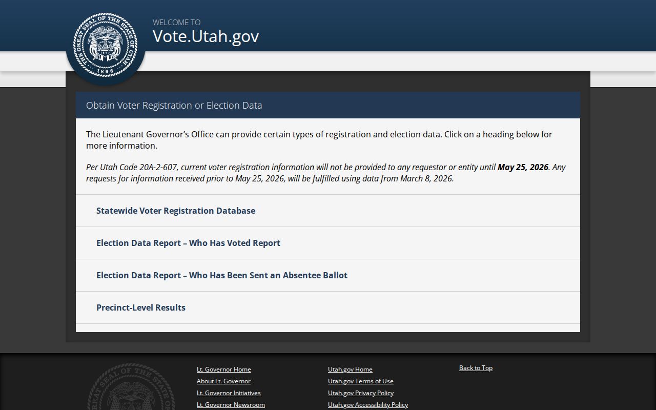 Clinton voter registration records data request options from Utah